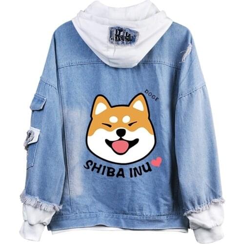 Shiba Inu Kawaii lovely Velvet Long-sleeved Hooded Plush Coat spring autumn Doge Cartoon Anime Style Warm denim Sweatshirt A9020