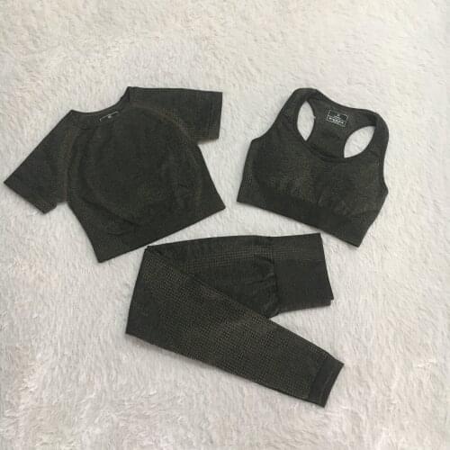 3PCS/Set Tracksuit Set Hyperelasticity High Waist Tight Fitness Pants Sports Bra Women T-Shirts Short Sleeve Top Yoga Leggings