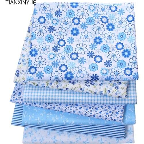 TIANXINYUE 7 pcs/lot Blue fabric 100% Cotton Fabric for Sewing Patchwork Kids Bags Baby toy DIY Fabric