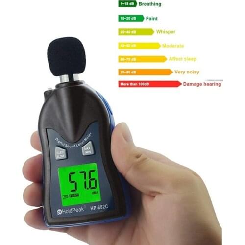 HP-882C Digital Sound Level Noise Meter 30-130dB Audio detector Decibel Monitoring Tester LCD Smart Sensor