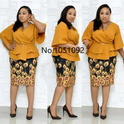 2020 spring fashion style african women printing polyester two pieces sets top and skirt