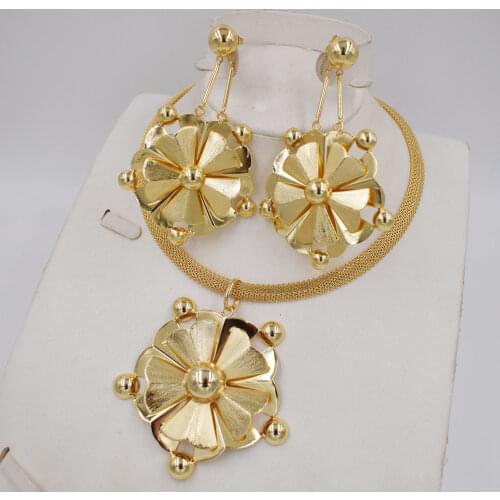 High Quality Dubai 3color Gold color Jewelry Set For Women african beads jewlery fashion necklace set earring jewelry