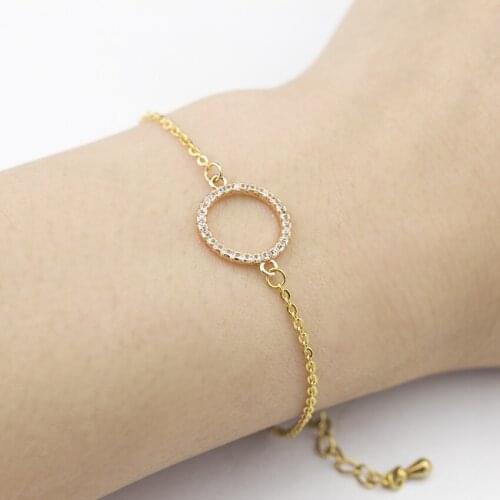 Boho Jewelry Gold Color Dainty Open Circle Bracelet Stainless Steel Chain Cubic Zirconia Karma Bracelets For Women Handmade Gift
