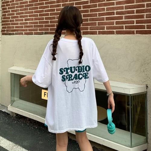 Short-sleeved t-shirt womens summer 2021 new Korean embroidered round neck blouse plus size womens clothing