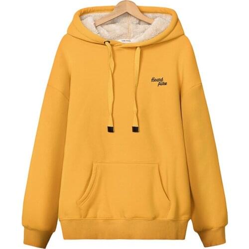 Women Hooded Sweatshirt Long Sleeve Letter Embroidery Hoodies Velvet Thick Oversized Yellow Pink Black Hoodie Girl Women Clothes