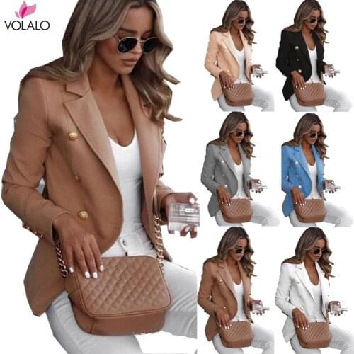 Women Winter Jacket Double Breasted Blazer Casual Elegant Long Sleeve Slim Fit Jacketes Solid Color Plus Size Coat Blaze