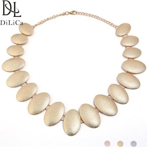 DiLiCa Hot Trendy Chokers Necklaces for Women Alloy Geometric Maxi Statement Necklace Female Rose Gold Color Chunky Necklace