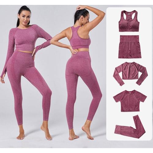 Women Sportswear Yoga Set Gym Clothes Tracksuit Long Sleeve Crop Top High Waist Seamless Leggings for Fitness Sports Short Suits