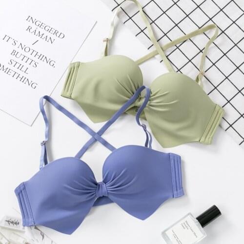 Comfortable Seamless Push Up Bra Sexy Lingerie Backless Wireless Bralette Simple Adjustable Half Cup Solid Colors Bras For Women
