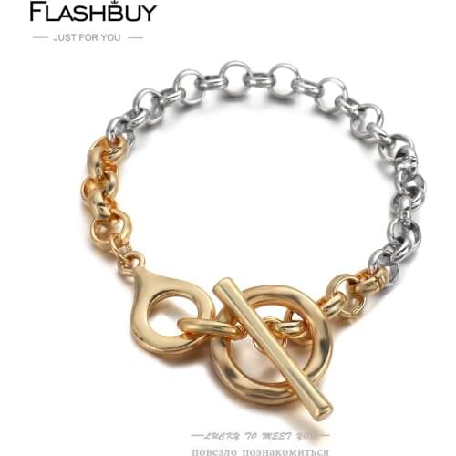 FLASHBUY Vintage Gold Silver Color Chain Bracelets for Women Men Wholesale Simple Toggle-clasps Metal Geometric 2021 New Jewelry