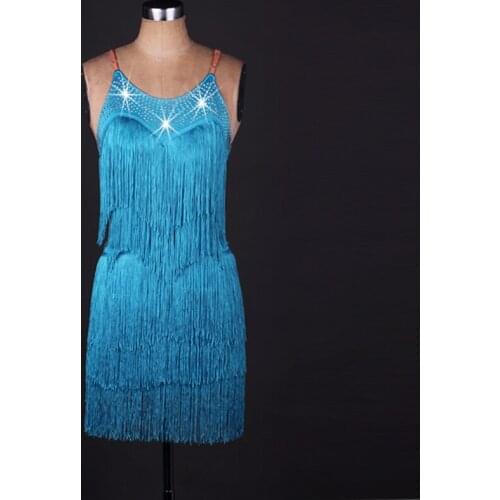 2017 Hot Sex Stage Women Lady Latin Dance Dresses Blue Tassel Costume Made Performance Party Samba Roupa Infantil Feminina