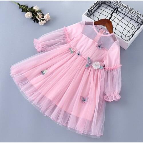 3-7 years High quality spring girl dress 2020 new lace Chiffon flower draped ruched kid children clothing girl princess dress