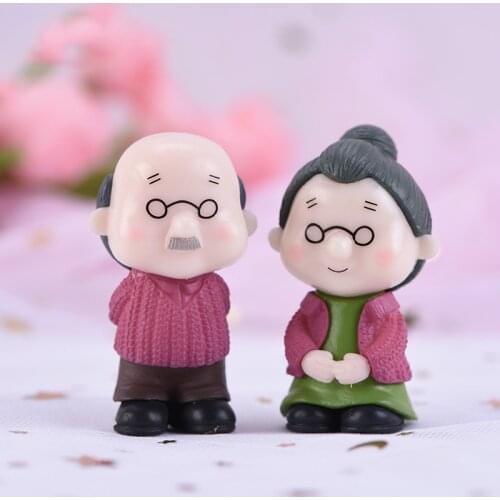 ZOCDOU 2 Pieces Purple Sweater Grandma Grandpa Lucky Blessing Couple Ornament Small Statue Little Figurine Crafts Home Deco