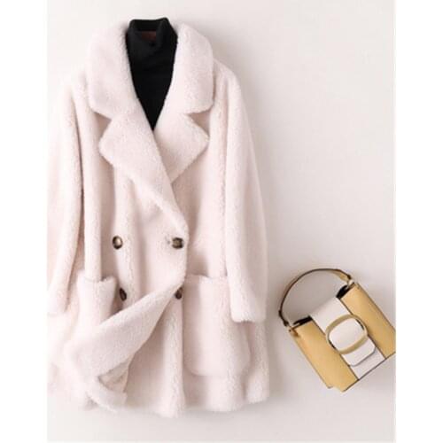 2020 Winter Women Sheep Shearing Fur Wool Coat Female Natural Fur Thick Jacket Faux Suede Lining Overcoat Abrigos Mujer m747