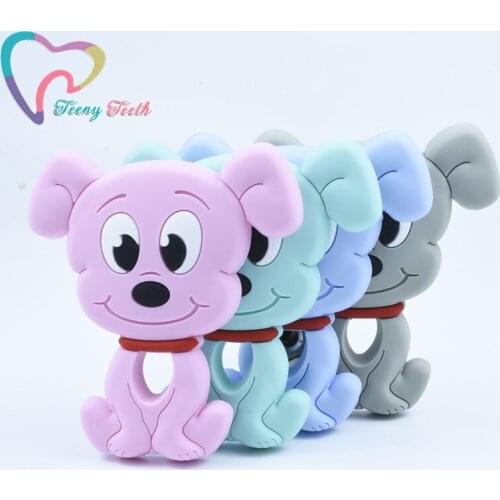 5 PCS Silicone Big Eyes Dog Teether Cartoon Animal Dog Food Grade Animal Teether Teething Toy DIY Baby Gifts Pacifier Chain