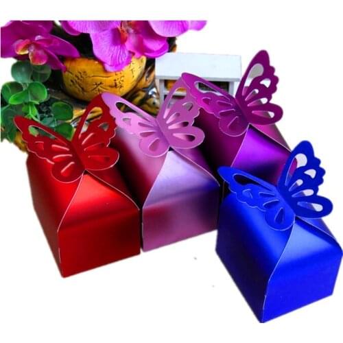 50pcs/set Butterfly Decoration Candy Gift Box Square Cake Box European Hollow out Gift box for Wedding Party Baptism Birth