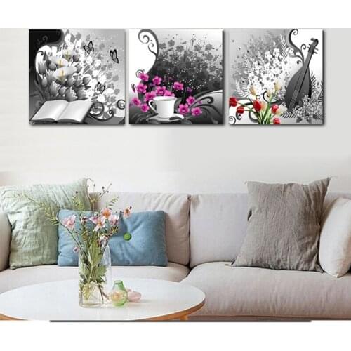 5D Diy Diamond Painting Cross Stitch Kits Triptych Floral Coffee Guitar Picture Modern Embroidery Home Wall Decor MosaicZP-3926