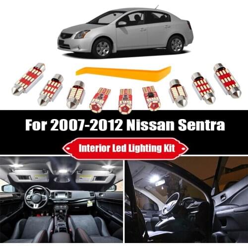 8 Bulbs For 2007-2010 2011 2012 Nissan Sentra White Car LED Interior Light Package Kit Map Dome Ceiling Trunk License Plate Lamp