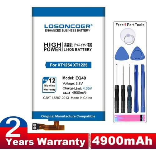 LOSONCOER 4900mAh SNN5949A EQ40 Mobile Phone Battery for Motorola Moto Droid Turbo XT1225 XT1254 Battery+Gift tools +stickers
