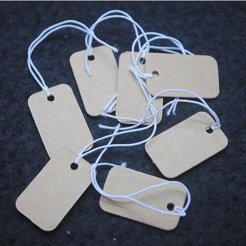 1000pcs brown paper tags price labels with elastic rubber line 25x15mm hot selling for craft shops or jewelry shops with wholesa