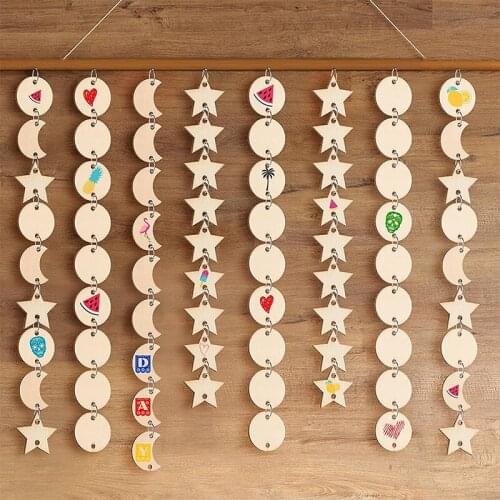 50Pcs Wooden Circles Heart Star Slices Discs with Holes Rings Birthday Board Tags DIY Gifts Art Crafts Wedding Christmas Decor