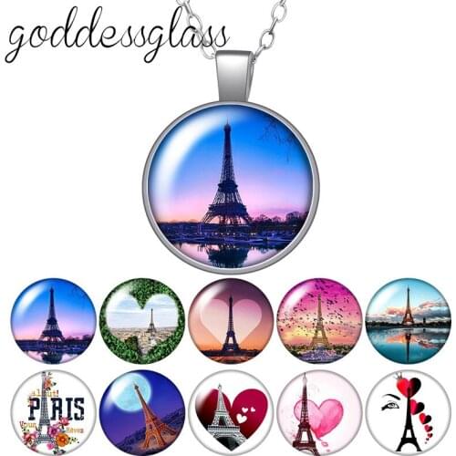 Eiffel Tower Love Paris Fashion Romantic Round Glass glass cabochon silver plated/Crystal pendant necklace jewelry for Gift