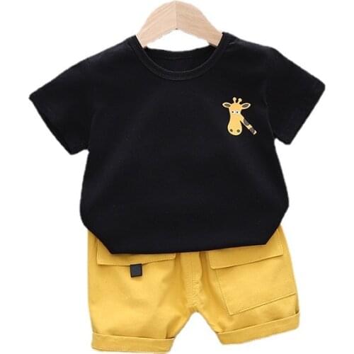 New Summer Toddler Baby Boy Clothes Suits Kids Outfit Cute Giraffe T-shirt+ Short 2Pcs Sets Cotton Casual Clothes Suit