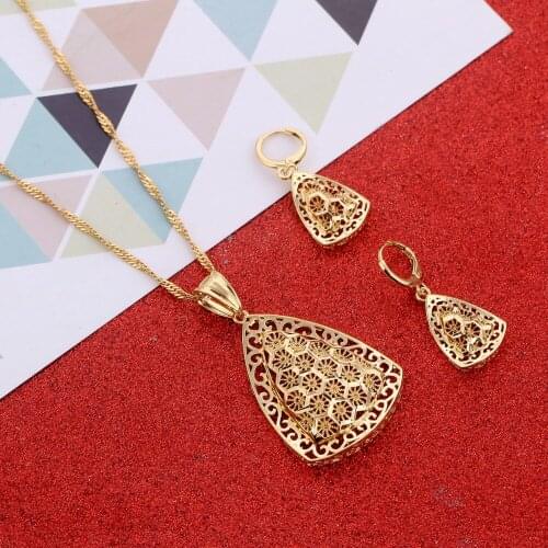 24K Gold Color Eritrea Habesha Women Party African New Arrival Ethiopian Jewelry Set Pendant Necklace Earrings Jewelry