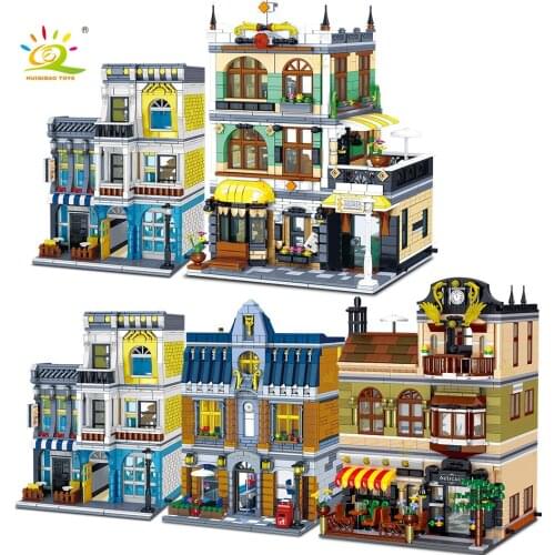 City Street View Series 3D Model Building Blocks DIY Creative Restaurants Tavern Cafe Shop Bricks Educational Children Toys Gift