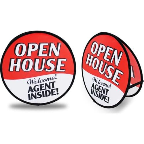 Red Welcome Walk in Sign-Open House-Decorative Outdoor Ground Sign, Double-Sided Round Banner Flag with Water Bag and Nails Kit