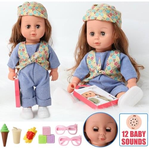 12 inch Bebe lifelike reborn doll 30cm Simulation sound Silicone Fashion baby clothes glasses Picnic tableware set toys for Kids