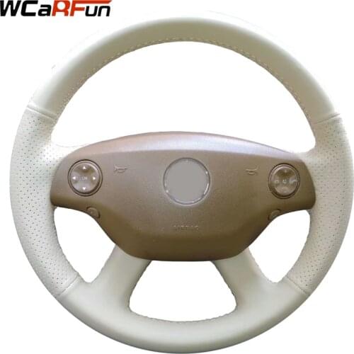 WCaRFun Hand-Stitched Genuine Leather Car Steering Wheel Cover for Mercedes Benz S350 S-Class 2006-2008