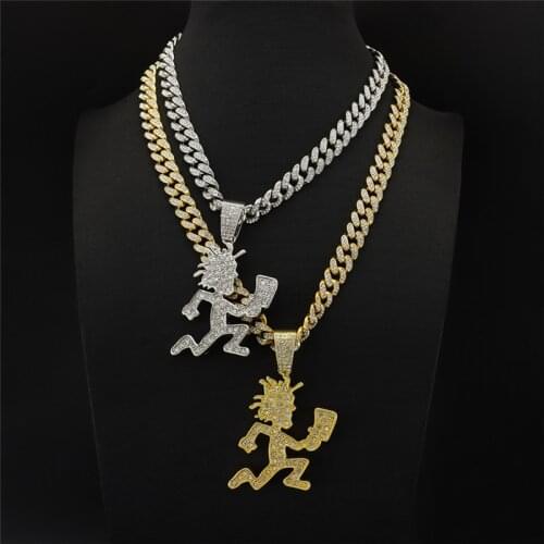 Fashion Cartoon Running Figure Pendant Micro Bling Zircon With Hip Hip 12mm 20" Full Rhinestone Cuban Chain Jewelry