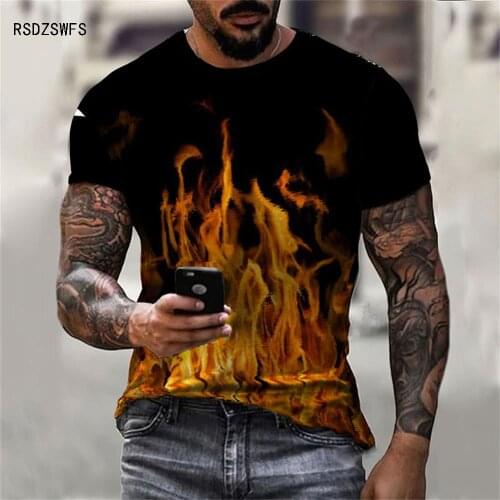 2021 New Flame MenS T-Shirt Summer Fashion Short Sleeve 3D Tops Smoke Element T Shirt Trendy Child Boy Girl Kids Tshirt Tees