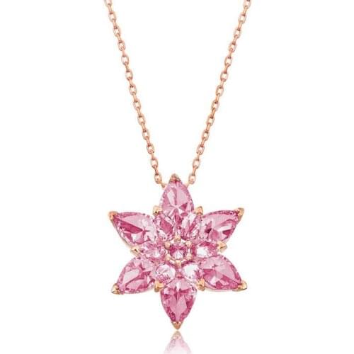 Real Silver 925 Jewelry Silver Pink Lotus Flower Necklace