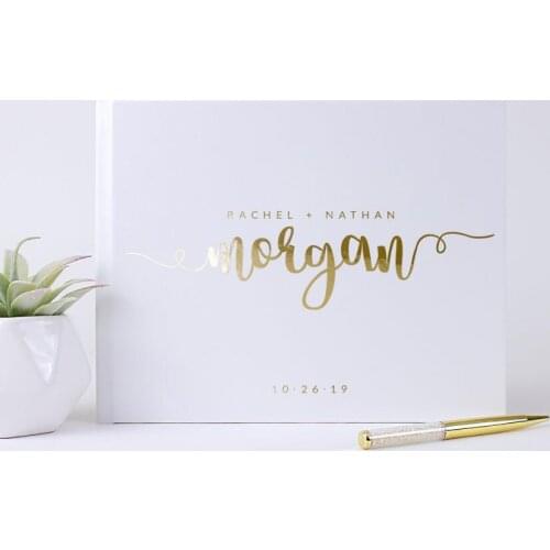 Personalized wedding journal landscape guestbook horizontal hardcover wedding photo albums Rose Gold Foil hardcover guest book