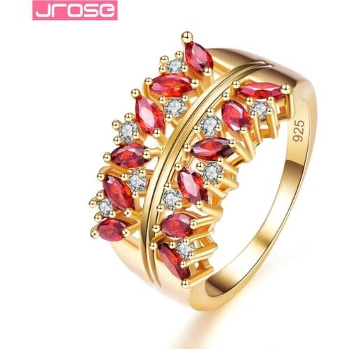 JROSE Gorgeous Fashion Marquise Cut Red White Cubic Zircon Silver goldplated ring size 6 7 8 9 For Woemn Wedding Engagement Gift