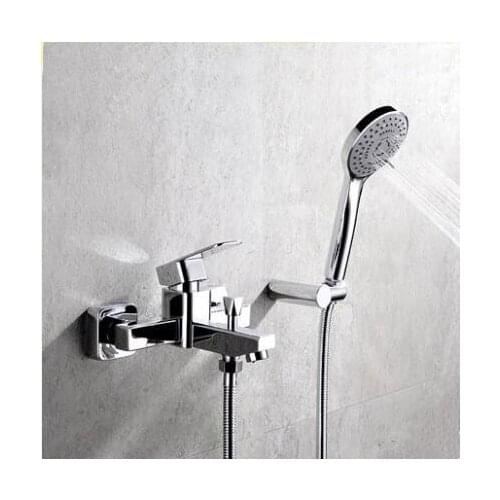 Bathroom handheld shower head faucet mixer water, Wall mounted waterfall shower faucet set, Copper bathtub shower faucet chrome