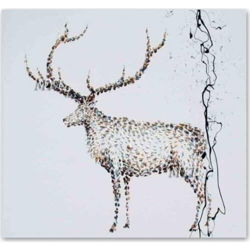 Heavily Textured Palette Knife Deer Picture Canvas Oil Painting 100% Hand-painted Animal Wall Decor Canvas Art As Christmas Gift