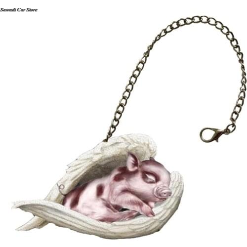 Sleeping Pig Angel Pig Lover Jewelry Car Pendant With Stainless Steel Lanyard Bag Keychain Angel Dog Car Internal Decoration new