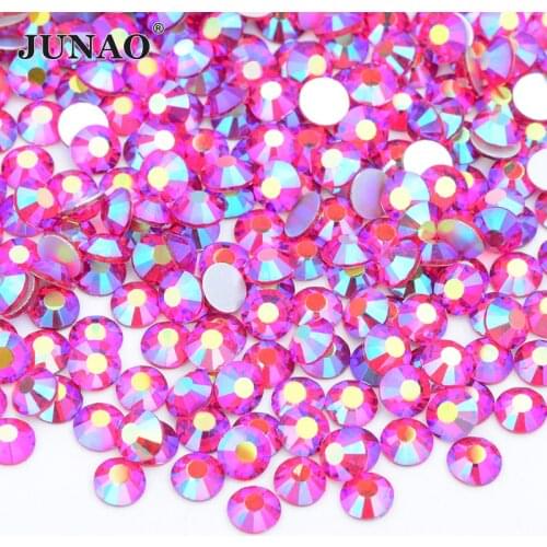 JUNAO SS16 SS20 SS30 Light Siam AB Flatback Glass Rhinestones Nail Face Crystal Stickers Non Hotfix Strass Applques For Clothes