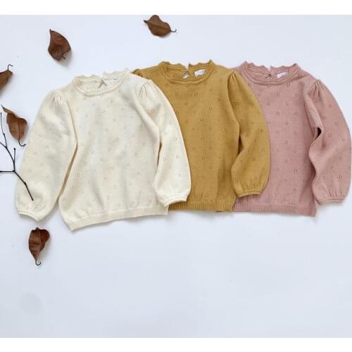 Gilrs Sweater Toddler Hollow Out Cotton Jumper With Latern Sleeve For 2-7 Year