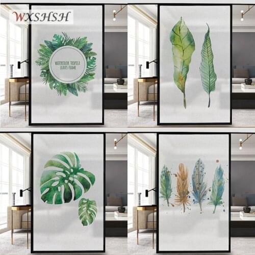 Botanic Pattern Custom Size Window Film Static Cling Privacy Protection Hand Painting Cartoon Heat Control Tint-Film 40cmx100cm