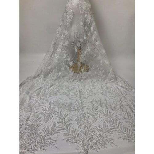 Unique glued glitter bead J-118886 french net lace fabric 5 yards for party dress