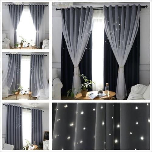 Hollow Star Blackout Curtains Kids Window Polyester Fabric Custom Made Creative Kitchen Curtain Drapes for Living Room Blue Pink