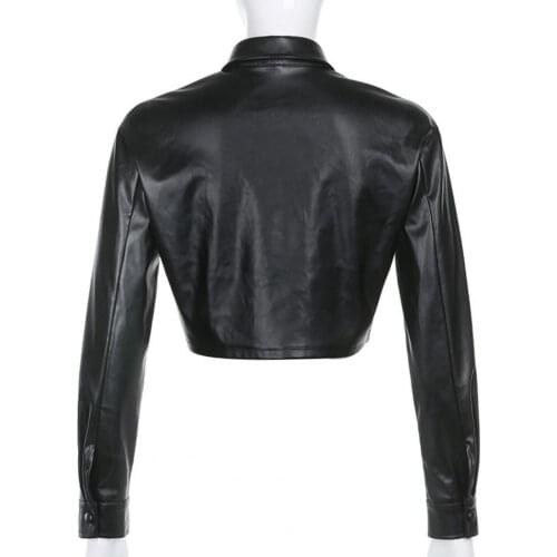 Doudble Flap Pockets Women Jacket Single-breasted Doudble Flap Pockets Coat Punk Style Long Sleeve Cropped Jacket for Dating