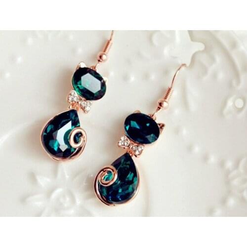 Cute Animal Earrings Dark Green Practical Stylish Women Crystal Small Cat Earrings Trendy Fashion Jewelry For Women Gift