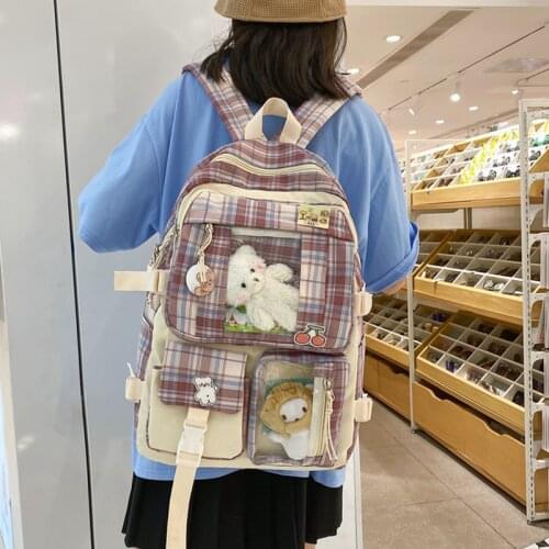 Women Student Backpack Plaid Bookbag Lady Plaid Bagpack Girls Nylon Schoolbag for School Backpack Female Large Capacity Rucksack