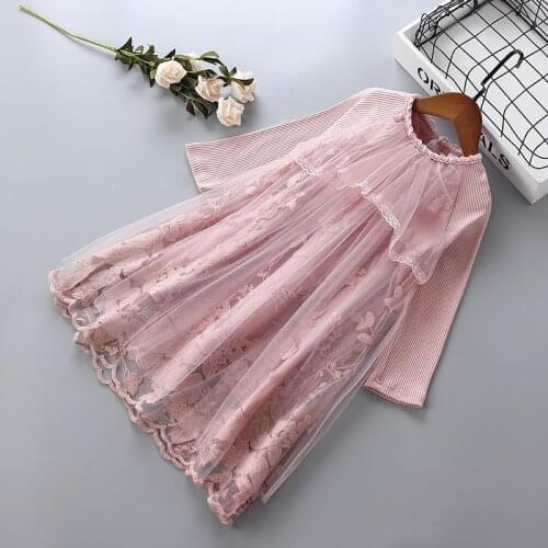 1-7 years High quality girl dress 2019 new fashion lace mesh flower kid children clothing girls party formal princess dress