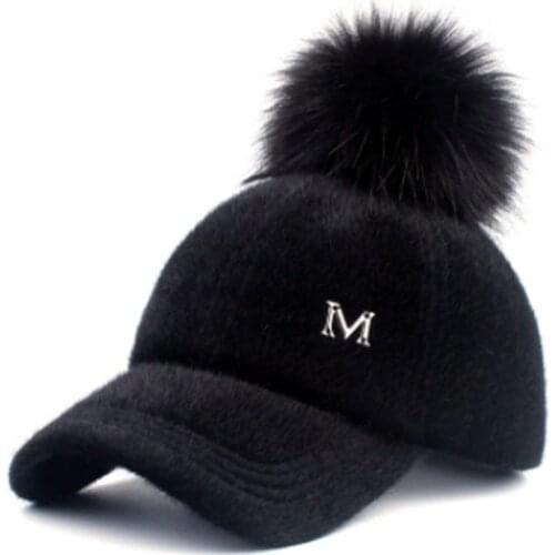Winter Women Baseball Cap Fashion Pompom Snapback Warm Plush Ball Korean Womens Black Casqutte Gorras